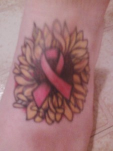 Breast Cancer Ribbon over a Sunflower - Aunt Robin